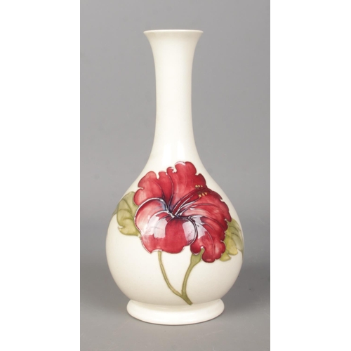 451 - A Moorcroft slender neck vase decorated with hibiscus flower.