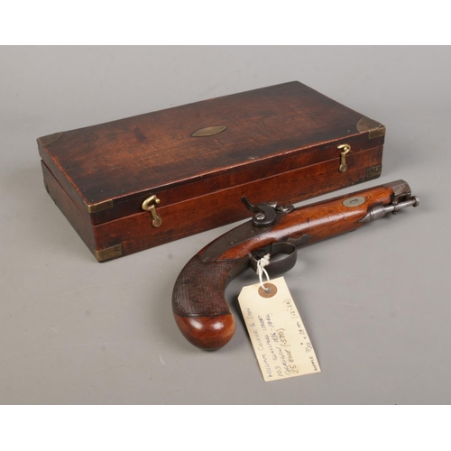 469 - A 19th Century Cocker of Glasgow percussion pistol, with 14cm octagonal barrel with 15mm hole, engra... 