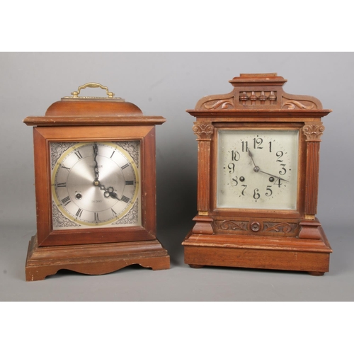 96 - Two wooden cased mantle clocks, including 31 day 'Tristar' example.