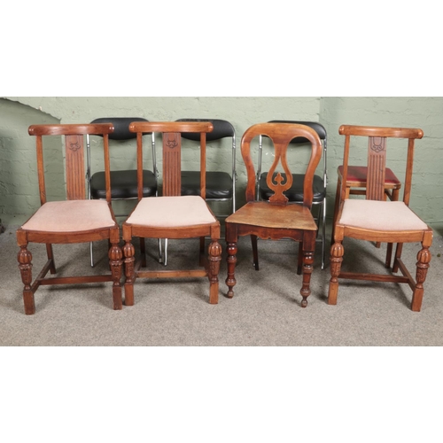 532 - A quantity of assorted chairs, to include chromed nursing and examples featuring carved front suppor... 