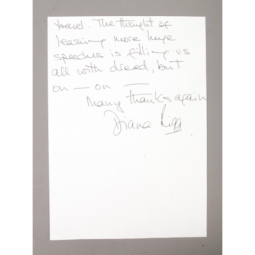 118 - A signed handwritten letter from actress Diana Rigg (Avengers/James Bond) addressed to Virginia Shar... 