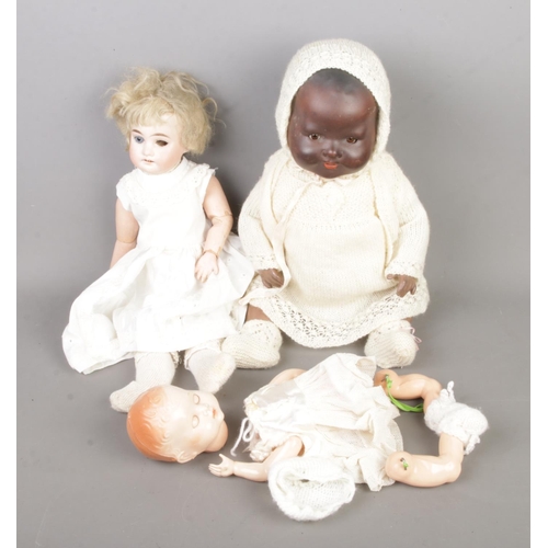 154 - Two Armand Marseille bisque head porcelain dolls stamped A.M ½ DEP and 351./4.K along with similar d... 