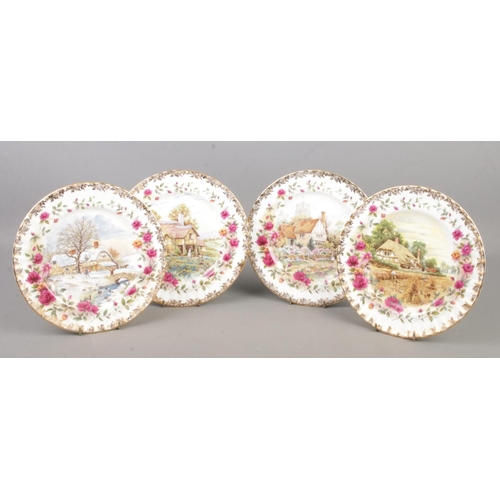 168 - A set of four Royal Albert bone china cabinet plates; Four Seasons by FF Errill.