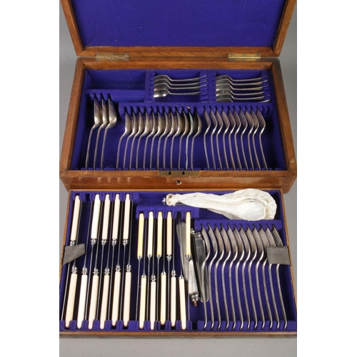 172 - Two cased canteens of cutlery, to include complete fish set bearing silver collars and near complete... 