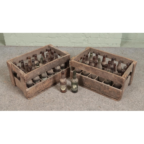 197 - Two vintage wooden Potvin Grard crates with contents of empty bottles. Bottles include Potvin Grard ... 