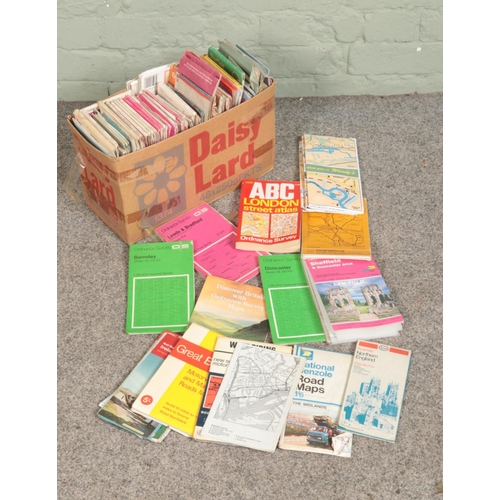 211 - A box of assorted British ordnance survey maps to include Yorkshire, Wales, Three Peaks, etc.