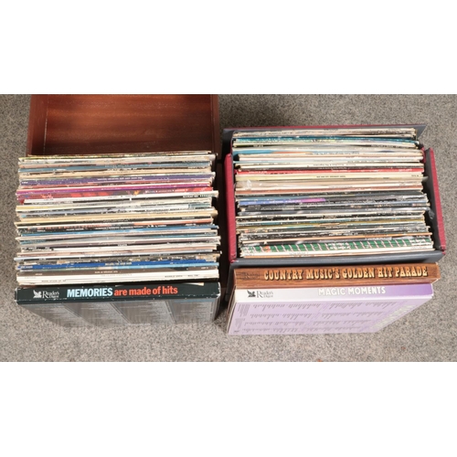 222 - Two boxes of assorted records, to include Donna Summer, The Beautiful South, Lionel Richie, Stevie W... 