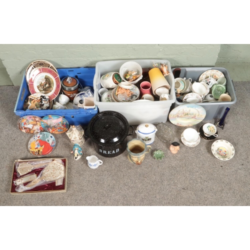 228 - Three boxes of assorted miscellaneous to include Minton, Royal Albert Old Country Roses, Wade, boxed... 