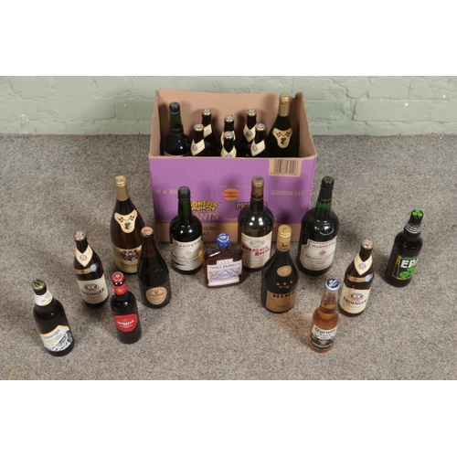 229 - A box of sealed alcohol, to include Three Barrels brandy, Hine, Irish Cream and assorted beer.