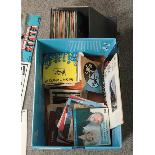 232 - One box and one carry case of vinyl records and singles to of mainly pop and easy listening to inclu... 