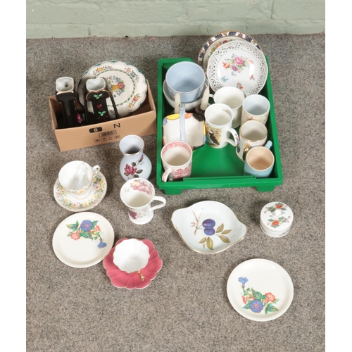 237 - Two boxes of assorted ceramics to include Colclough, Royal Doulton, Wedgwood, Royal Stuart, etc.