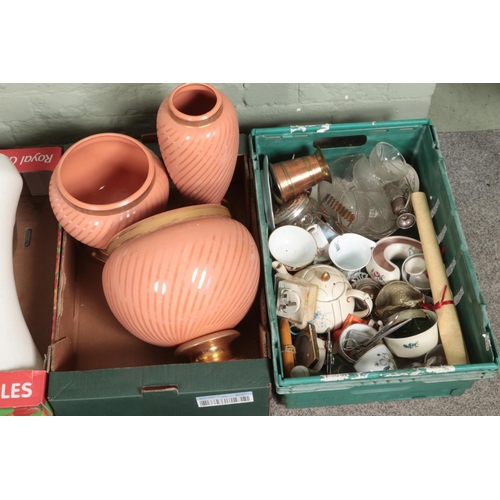 247 - Four boxes of miscellaneous. Includes Head skis, large decorative vases, Royal Albert Old Country Ro... 