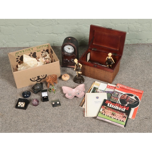 259 - Two box of assorted collectables to include small quantity of costume jewellery, ceramic figures, ca... 