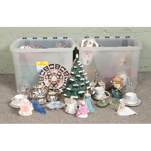 269 - Two boxes of assorted items, mainly ceramics and glassware. To include Royal Crown Derby plate in th... 