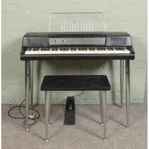 287 - A Wurlitzer 200A Electronic Piano, with foot pedal, volume and vibrato dials. Accompanied by a paino... 