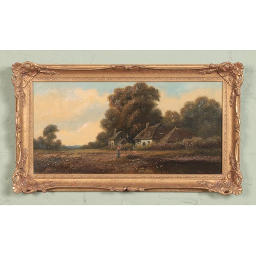 362 - E.T Coleman gilt framed oil on canvas depicting countryside cottage. Approx. dimensions including fr... 