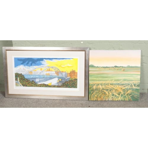 385 - Rob Barnes oil on canvas titled Barley Field along with a limited edition 1997 framed print titled N... 