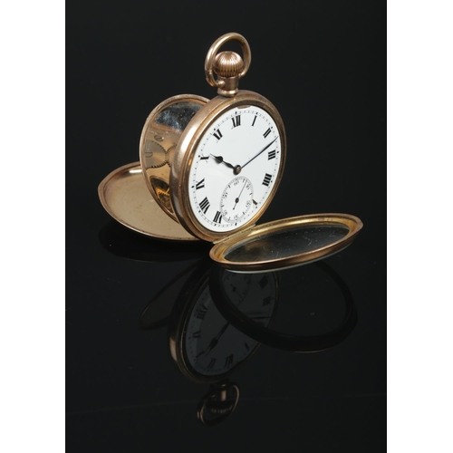 394 - A gold plated pocket watch, with Roman Numeral dial featuring subsidiary second dial and Swiss made ... 