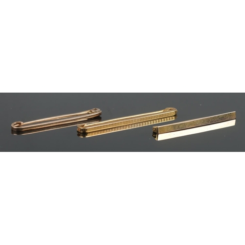 403 - Three 9ct Gold tie pins/slides. Total weight: 4.6g