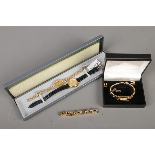 413 - Three ladies wristwatches to include boxed Accurist Pearl watch and bracelet suite, Sekonda and Loru... 