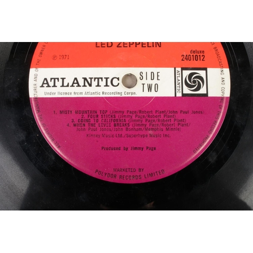 77 - Led Zepplin IV, deluxe pressing, 2401012, 1971. With misprint 'Misty Mountain Top' to Side 2. In sle... 