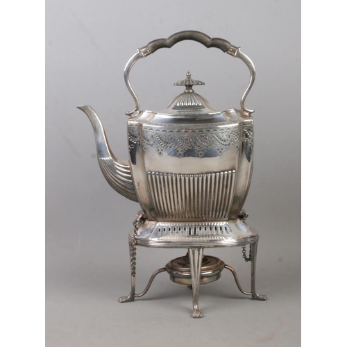 93 - A Walker and Hall silver plated spirit kettle, with burner.