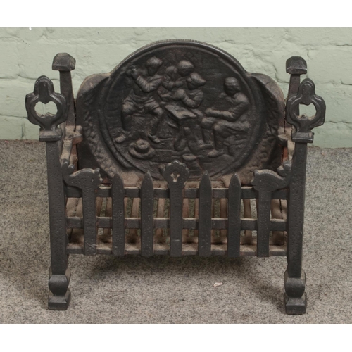 344 - A small cast iron fire grate with decorative back plate

Hx43cm
Wx47cm
Dx27cm