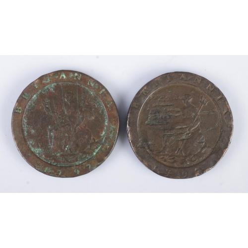 389 - Two George III 'cartwheel' two penny coins, both dated 1797.