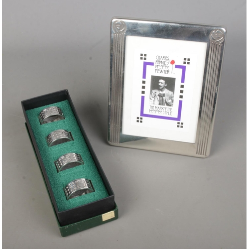 61 - A collection of Charles Rennie Mackintosh pewter to include floral photo frame and boxed set of four... 