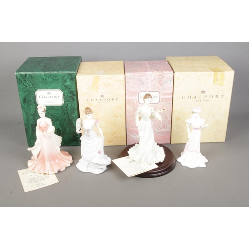 67 - Four boxed Coalport ceramic figures to include Ladies in Fashion Sue, Lillie Langtry (10203/12500), ... 