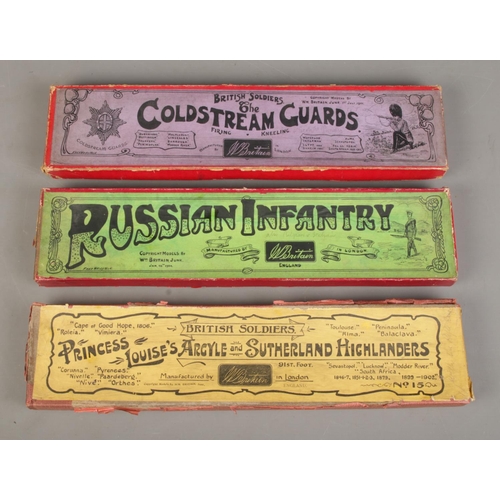 3 - Three boxes of vintage W Britain (Britains) lead soldiers, including Princess Lousie's Argyle and Su... 