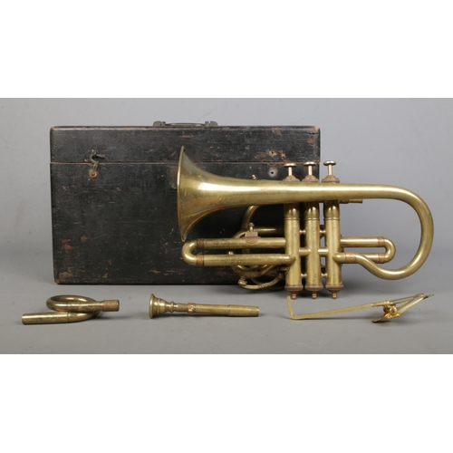 70 - A Leroy Paris brass plated pocket trumpet, in case.