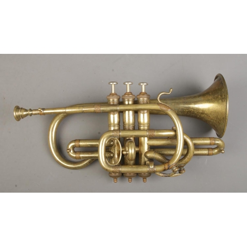 70 - A Leroy Paris brass plated pocket trumpet, in case.