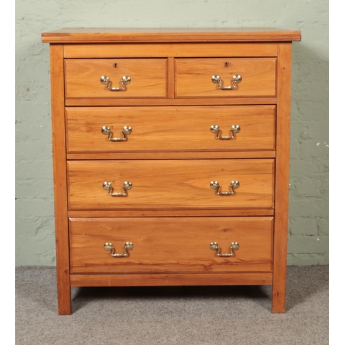 559 - A Victorian walnut chest of two over three drawers, with later brass handles. Height: 107cm, Width: ... 