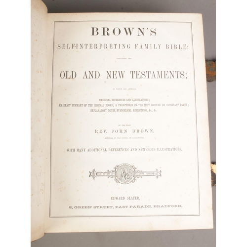 13 - A Brown's leather bound family bible. By Rev. John Brown. Published by Edward Slater, East Parade, B... 