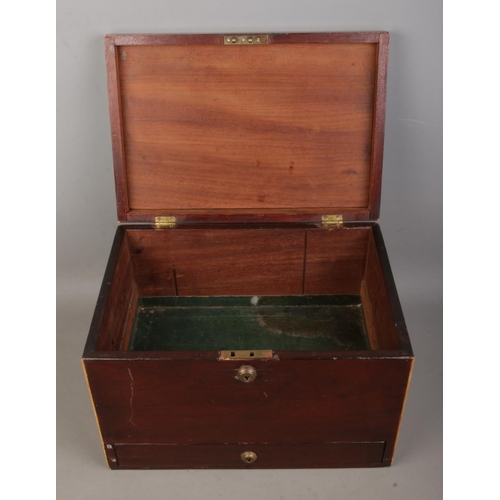 28 - A mahogany storage box with single lower drawer. Approx. dimensions 33cm x 23cm x 22cm.