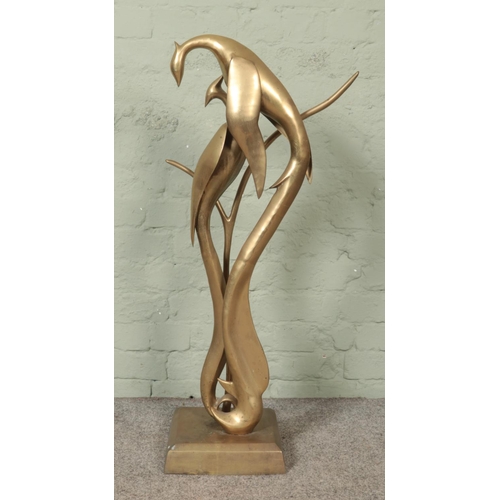 30 - In the style of Dolbi Cashier, a large brass sculpture, 'Lovebirds'. Height: 99cm, Width at base: 28... 