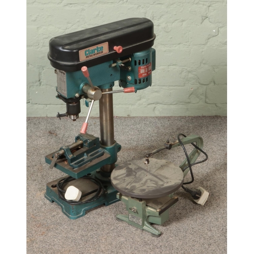 336 - A Clarke Metalwork pillar drill along with Aeropiccola tabletop scroll saw.