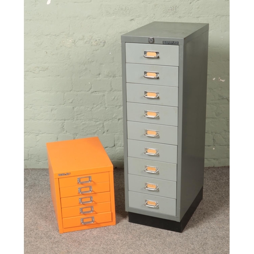 338 - Two Bisley filing cabinets to include grey nine drawer and smaller orange five drawer example.