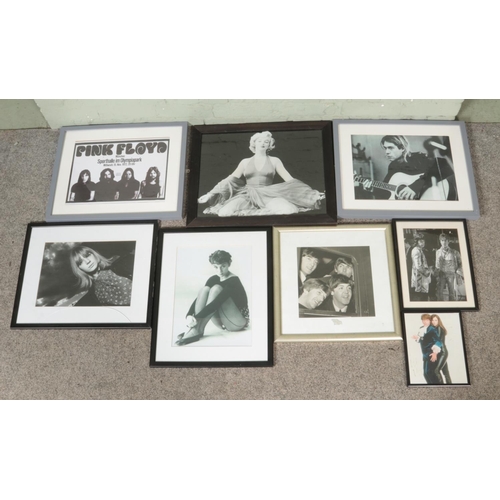 352 - A collection of assorted framed photographs, to include The Beatles, Pink Floyd, Kurt Cobain and Aud... 