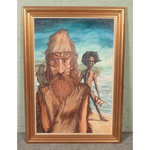 356 - Thomas McMath (unknown), a framed acrylic on canvas 'Robinson Crusoe and Friday'. Signed and dated t... 