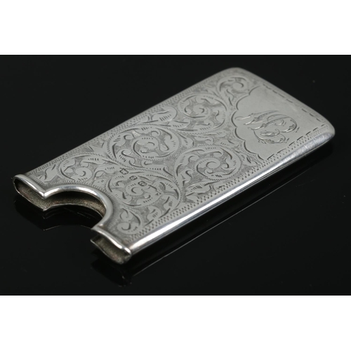 412 - A late Victorian silver card case, with scrolled decoration and corner crest bearing initials MB. As... 