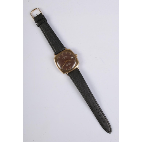 423 - A Sully Special 25 jewel wristwatch with black leather strap, brown face with baton markers.