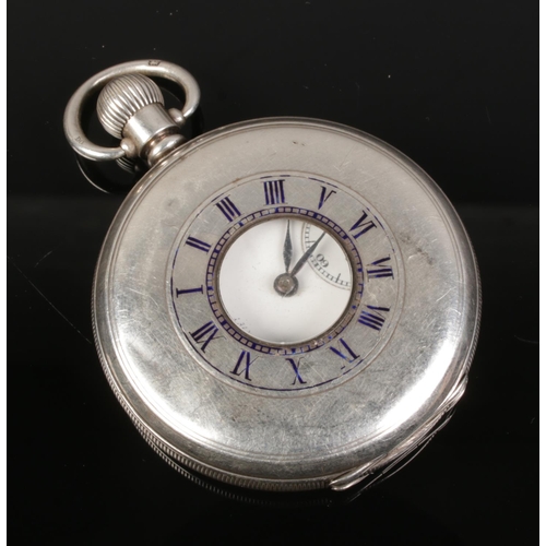 425 - A silver half hunter pocket watch assayed Birmingham 1920 Dennison Watch Case Co. Face having faded ... 