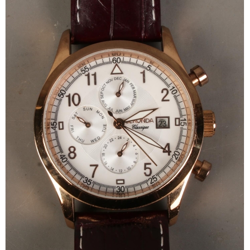 443 - A men's Sekonda Classique automatic chronograph wristwatch on leather strap.