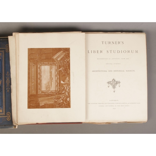 85 - Three antique books containing a collection of prints and etchings including Turner's Liber Studioru... 