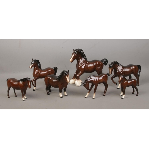 464 - Seven Royal Doulton ceramic horses, to include Shire Horse and foal examples.