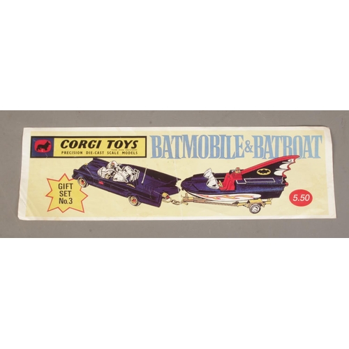 490 - An original Corgi Toys advertising leaflet/banner for Gift Set No.3 - Batmobile and Batboat. 43.5cm ... 