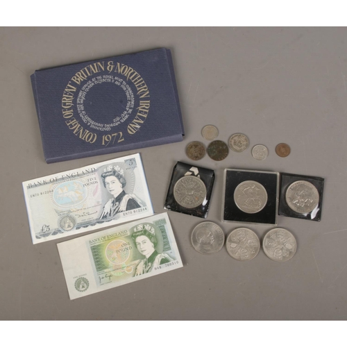 491 - A small collection of British pre-decimal coins and banknotes to include Coinage of Britain and Nort... 