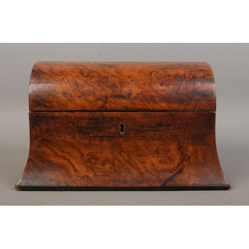 2 - A late Nineteenth/early Twentieth Century burr walnut tea caddy of D-shaped form with swooping sides... 